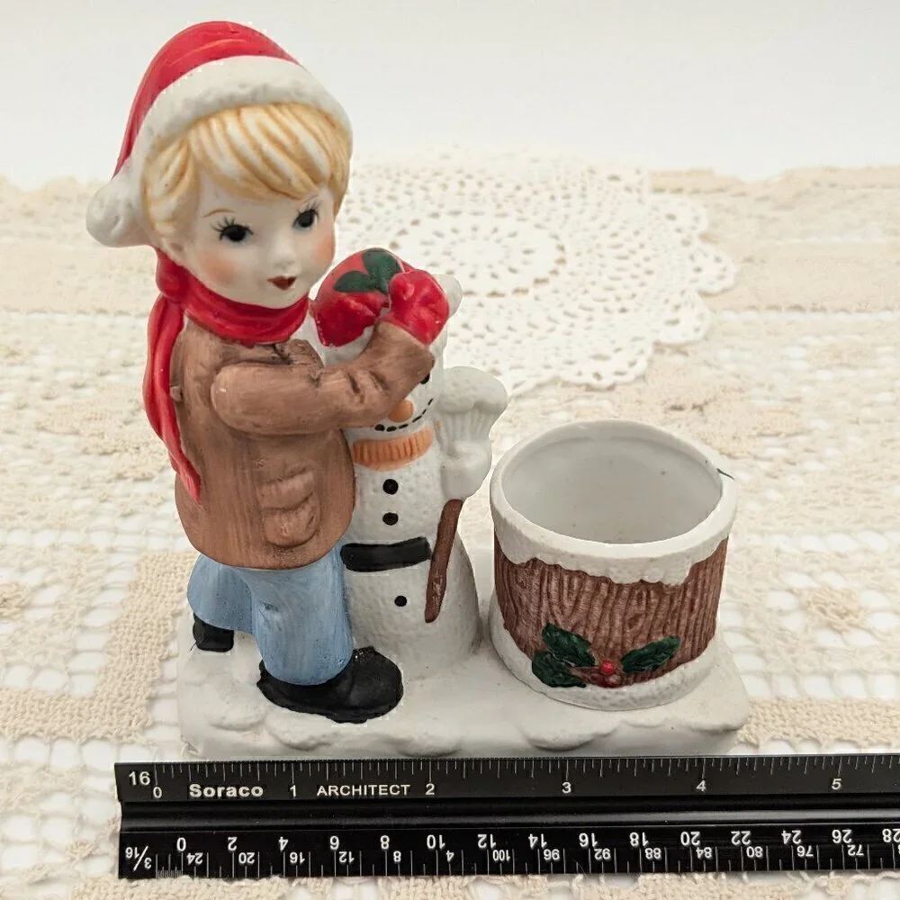 Vintage CMA Inc. Verona Vergasi Candle Holder - Boy with Snowman